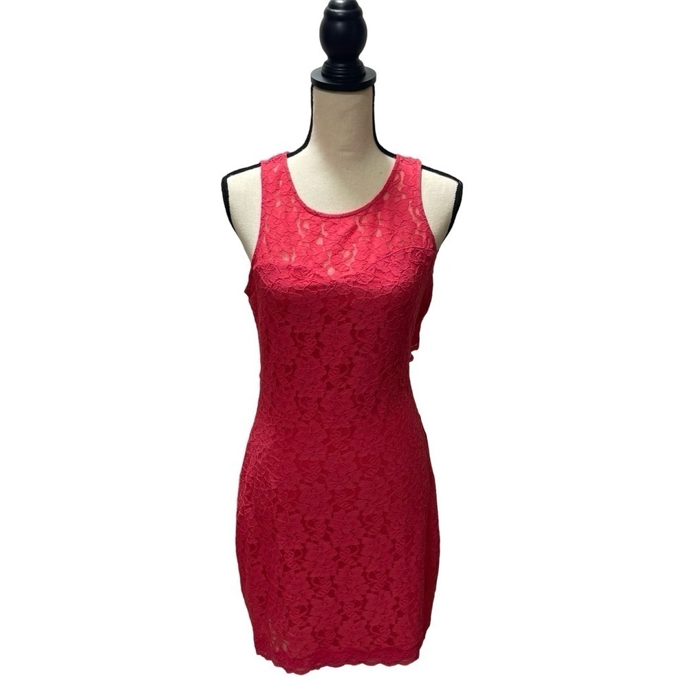 Express Lace Floral Style Dress Pink Open Back Design Size Medium